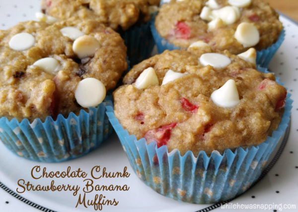 Chocolate Chunk Strawberry Banana Muffins Danimals Smoothie Muffins Closeup