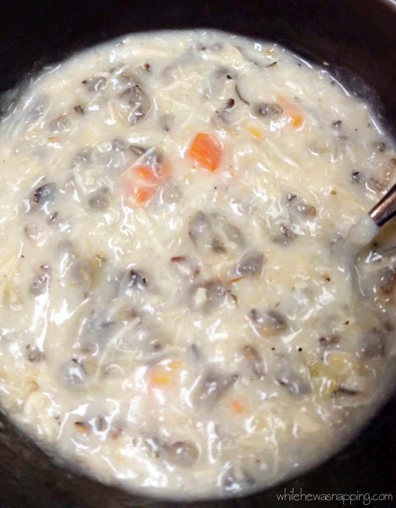 Slow Cooker Wild Rice and Chicken Soup CloseUp
