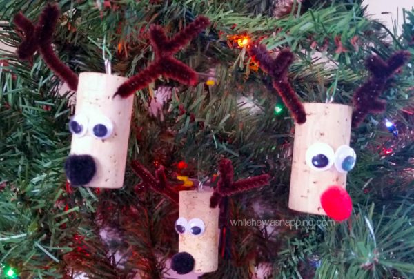 Cork Reindeer Ornament Trio
