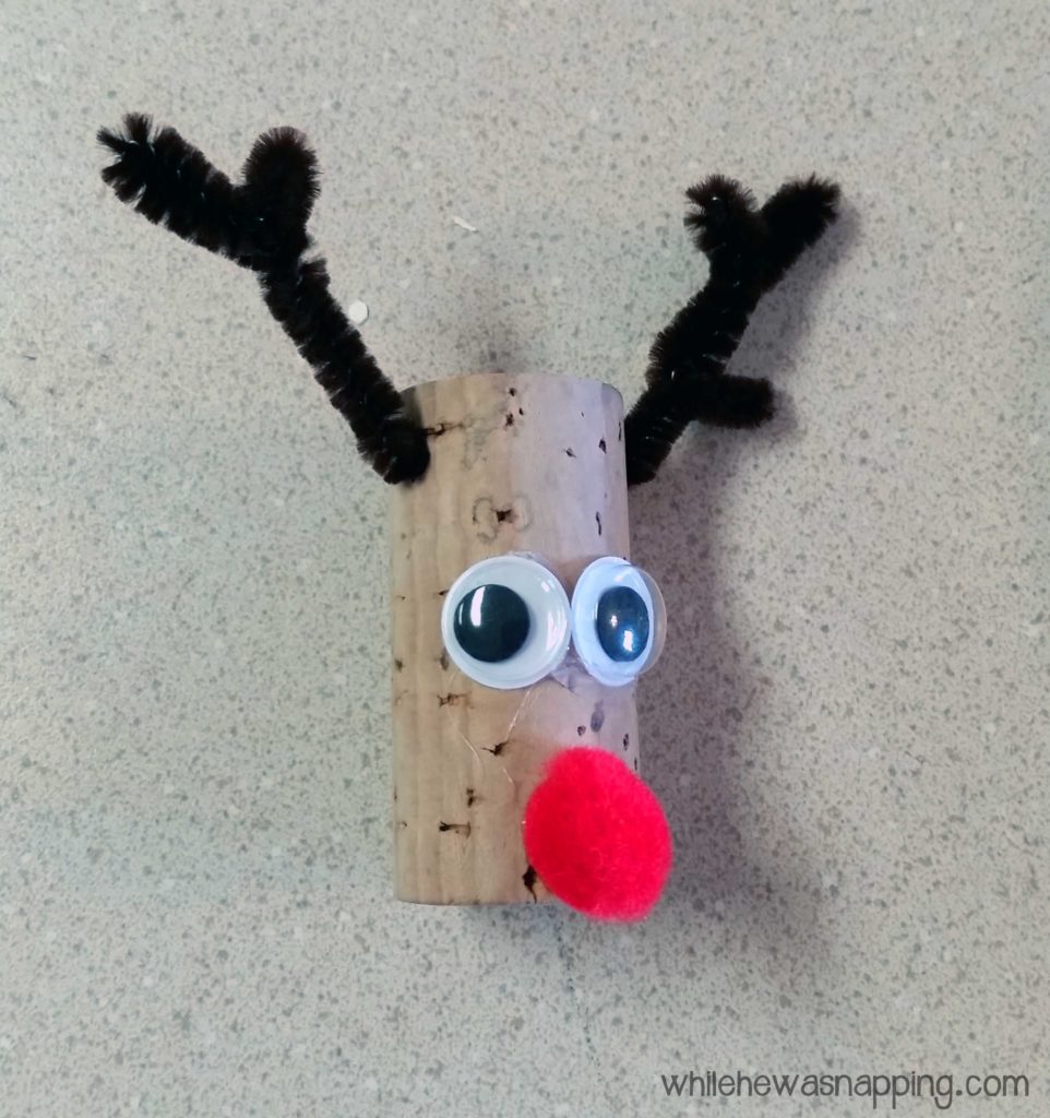 Cork Reindeer Ornament glue antlers to cork