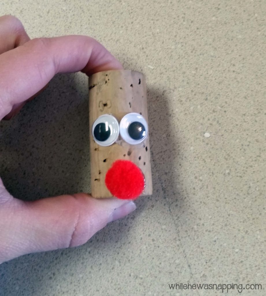 Cork Reindeer Ornament glue on nose