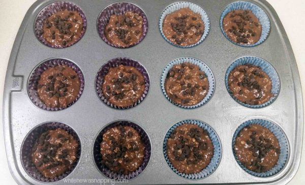 Cranberry Chocolate Muffins made with Carnation Breakfast Essentials Garnished with Chocolate Chips
