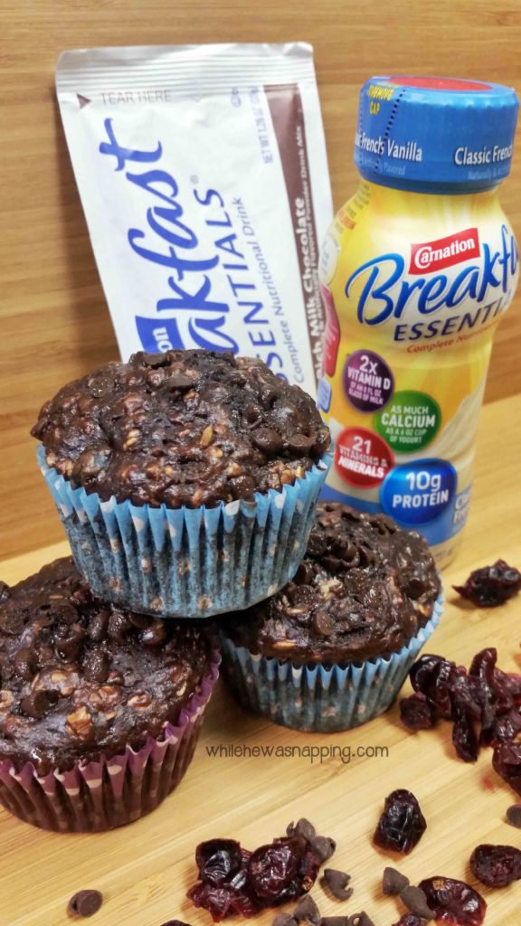 Cranberry Chocolate Muffins made with Carnation Breakfast Essentials Grab and Go Breakfast