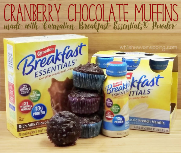 Cranberry Chocolate Muffins made with Carnation Breakfast Essentials Hero