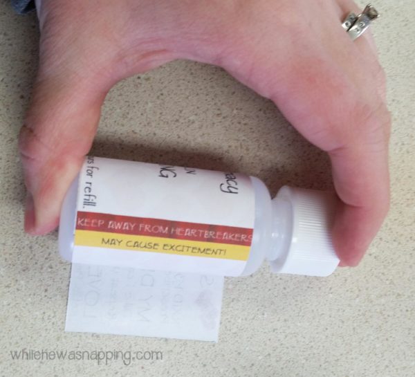 Valentine's Day Prescription for Love Printable Labels glue on prescription label