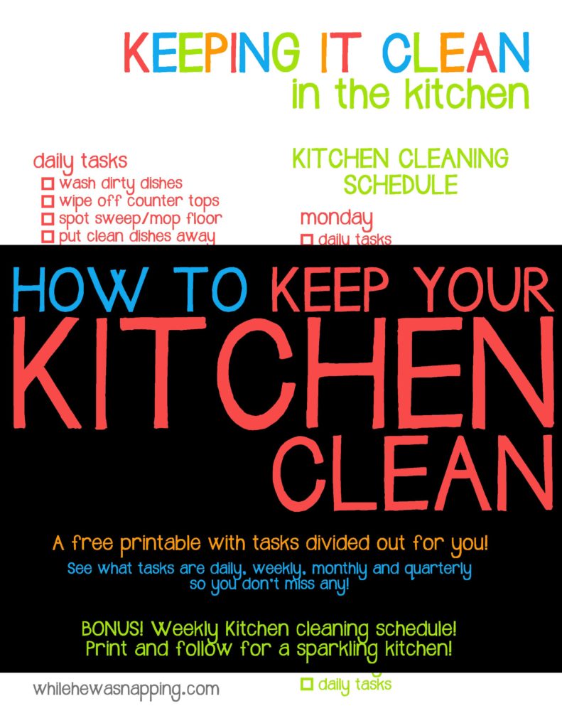 Get Your Printable Kitchen Cleaning Schedule with tasks broken down and a BONUS cleaning schedule!