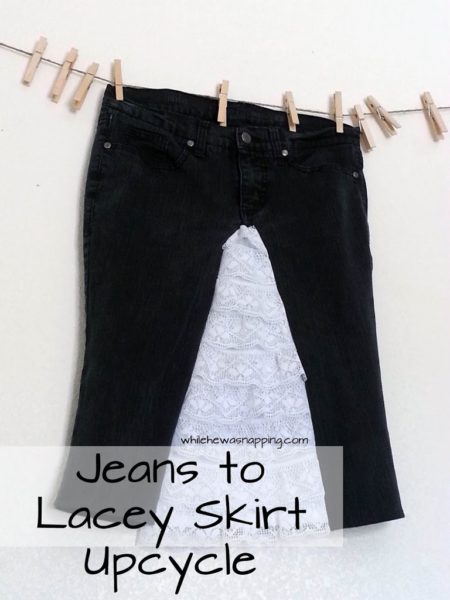 Jeans to Lace Skirt Upcycle | While He Was Napping