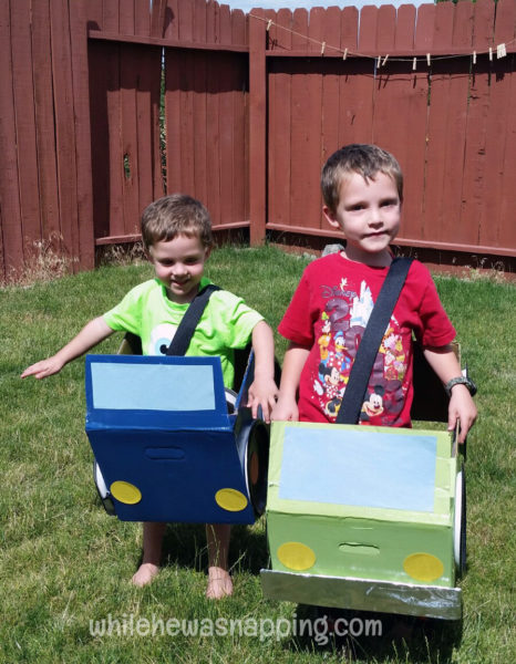 DIY Cardboard Box Cars for an At-Home Movie Night | While He Was Napping